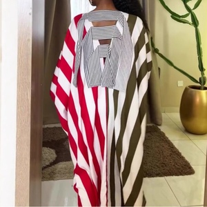 เดรสแม็กซี่ลายทางบล็อกสีสำหรับผู้หญิง - เดรสคอวีแขนทรงปีกค้างคาวพร้อมกระเป๋าแฟชั่น - Product Image 4