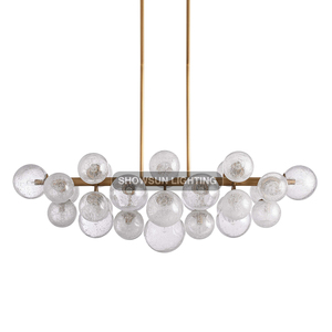 Hiện đại sang trọng trang trí nội thất Mặt dây chuyền đèn tay thổi thủy tinh quả cầu với hình bầu dục bong bóng bóng tuyến tính đèn chùm - Product Image 5