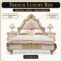 Ensemble de lit en tissu français - Lit double impérial en bois massif européen avec artisanat en coquille, dossier souple pour chambre principale, lit princesse rose