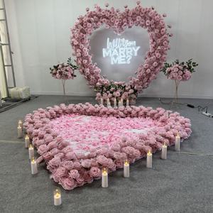 Y-HFA143 Arco de flores artificiales en forma de corazón rosa al por mayor, arco de rosas en forma de corazón, arco de flores de seda para decoración de bodas - Product Image 1