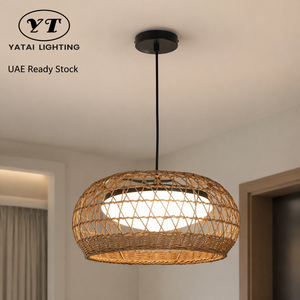Wabi Sabi <b>Led</b> Pendant <b>Light</b> With Rattan Weaving Shade Tricolor Adjustable Height <b>For</b> Indoor Dining <b>Room</b> Restaurant - Product Image 1