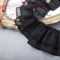 Jupe de style japonais en crêpe de soie 50% et mélange de polyester tissé, double couche, avec bordure en dentelle à volants