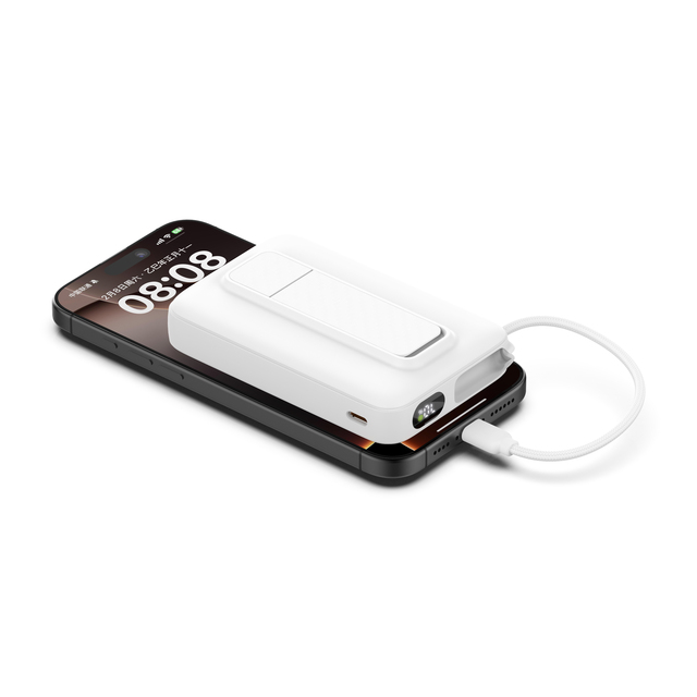 10000mah Magnetic Wireless Power Bank With Foldable Stand and Built-in Type-C Cable 22.5w Fast Charging for Travelling Home
