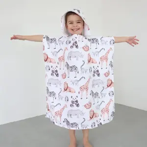 Bulk Wholesale Children Cartoon Animal Poncho Microfiber Sand Free Boy Girl Hooded Beach Towel Robe For Kids