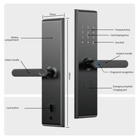 Kunci Pintar WiFi Tuya Tanpa Kunci, Dukungan Cloud, Sidik Jari, Kata Sandi, Kunci Digital untuk Pintu Kayu/Aluminium/Baja, Penggunaan Kamar Tidur