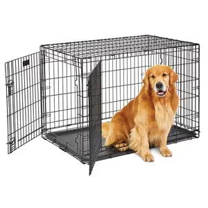 Heavy Duty Box Pet Black Metal Folding Cage Chew Resistant Carrier Handle Puppy Training Dog Cage Crate