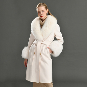Gran oferta, abrigo de lana de Invierno para <span class=keywords><strong>mujer</strong></span>, gabardina cruzada 100% con cuello de piel de zorro Real, abrigos de invierno de Cachemira al por mayor para <span class=keywords><strong>mujer</strong></span> - Product Image 5