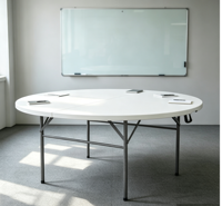 Table ronde pliable robuste avec plateau en plastique et pieds en métal, table portable pour fête, réception de mariage