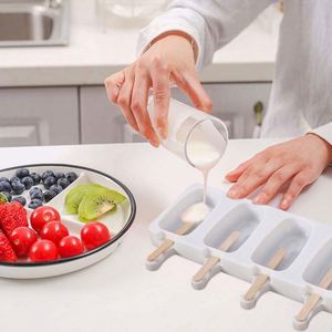Moldes de silicona para hielo personalizados con 4 cavidades, molde de hielo mejorado para hacer cubitos de hielo caseros con 50 palitos de madera, venta al por mayor - Product Image 6