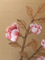Papier peint chinoiserie peint à la main avec broderie partielle faite à la main, taille personnalisée, paysage botanique naturel, revêtement mural