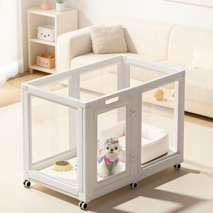 Parc pour animaux modulaire robuste, dernière tendance américaine, avec plateau de sol intégré et roulettes, clôture <span class=keywords><strong>mobile</strong></span> anti-rayures pour <span class=keywords><strong>chien</strong></span> d'intérieur - Product Image 4