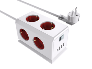 Cable de Extensión Rusia de 1.5m con 3 USB y 1 Tipo C, Cubo de Enchufes de 16A para Escritorio con Interruptor, Regleta de 6 Tomas de CA - Product Image 1