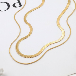 Double Layer Snake Chain Necklace 18k Gold Plated Titanium Steel Unisex Stackable Fashion Collarbone Chain - Product Image 4