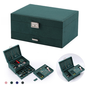 Boîte à <span class=keywords><strong>Bijoux</strong></span> en Velours Vert Foncé <span class=keywords><strong>Grande</strong></span> <span class=keywords><strong>Capacité</strong></span> Luxe Polyvalente Rangement de Bureau pour Bracelets Colliers en Daim - Product Image 3