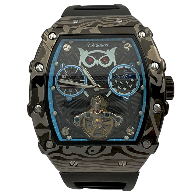 High-quality Rubber Band Mechanical Moonphase Watch Luminous Barrel-shaped Waterproof Hollow Out Men's Automatic Watch
