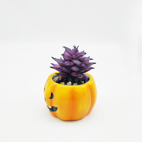 Pot Bunga Keramik Mini Lucu Bentuk Labu 3D Dekorasi Taman Meja Kantor Halloween Ramah Lingkungan Tanaman Sukulen Buatan