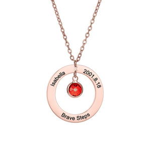 Collar Haomi de Acero Inoxidable con Colgante de Disco Grabado con Números y Letras en Inglés, Piedra de Nacimiento - Product Image 5