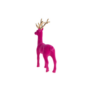 Figurine décorative unique en plastique de renne rose floqué avec bois de cerf dorés, idéale pour la décoration de Noël et comme idée cadeau - Product Image 1