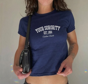 เสื้อยืด Sorority Baby Tee แบบสั่งทำพิเศษ ของที่ระลึก Sorority ของขวัญ Big Little ของขวัญสำหรับพี่น้อง Sorority ของขวัญ Rush Initiation เสื้อครอปท็อปสำหรับสาวๆ ผ้าโพลีเอสเตอร์ - Product Image 1