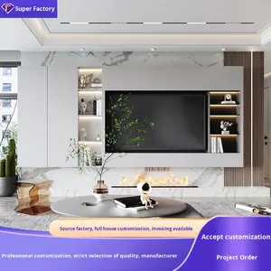 家全体をカスタムデザインしたモダンな木製壁掛けリビングルーム家具、テレビキャビネット、フルウォール収納 - Product Image 2