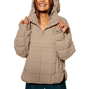 FOXA Women's <b>Quilted</b> Pullover Puffer Jacket Warm Winter <b>Hoodie</b> With Pockets Windproof Coat - Product Image 1