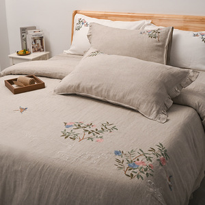 Embroidered Customizable Linen 4-Piece <strong>Bedding</strong> Set, French Washed Dew Linen, Bed Sheets &amp; Duvet Covers, <strong>Bedding</strong> Wholesale - Product Image 2
