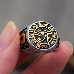 Anillo de acero inoxidable con ojo de Horus de Yunnique, color dorado, estilo faraónico egipcio vintage para hombre, regalo de joyería - Product Image 1