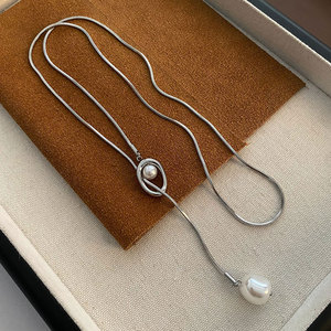 Collar Largo de Moda, Cadena para Suéter, Acero Inoxidable 316L, Chapado en Oro PVD de 14k y 18k, Collar de Perlas para Mujer - Product Image 3