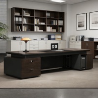 LBZ-156X Chaise de bureau de direction combinée, bureau laqué haut de gamme de luxe léger, en forme de L avec cloison, style moderne et épuré, pour PDG
