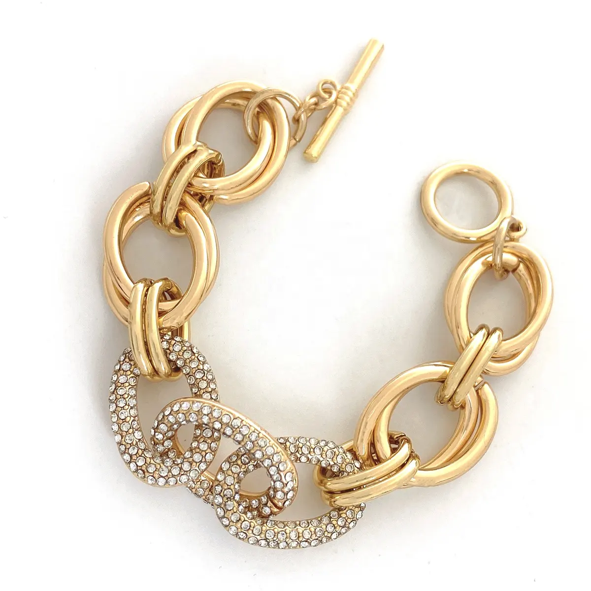 Новый дизайн, браслет с кубинскими звеньями, кристаллами, бриллиантами, позолоченные ювелирные изделия, браслет для женщин