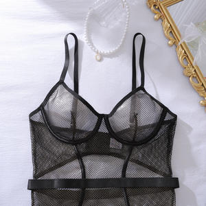 بدلة قطنية معدنية ذهبية فاخرة مثيرة للجسم تناسب شكل شبكة صيد السمك مع حزام الرباط والجوارب ملابس داخلية شفافة مقطوعة - Product Image 5