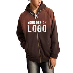 Sweat-shirt à capuche pour homme, décontracté, couleur dégradée, fermeture éclair intégrale, nouveau design, épaules tombantes, vintage, lavé, zippé, ample - Product Image 2