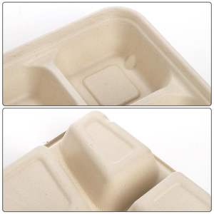 Vassoio pranzo della scuola bagassa personalizzato eco-friendly 6 vano piatti di carta per canna da zucchero usa e getta - Product Image 4