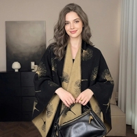 Châle long réversible en acrylique pour femme avec motifs géométriques/écossais, coupe-vent et durable pour l'hiver, les banquets et l'usage quotidien