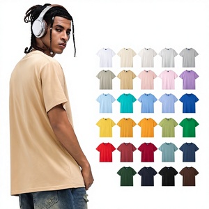 Camiseta de algodón puro vintage de 190 g, cuello redondo, manga corta, ajuste holgado, transpirable, talla estándar UE, camiseta lisa para comercio transfronterizo - Product Image 1