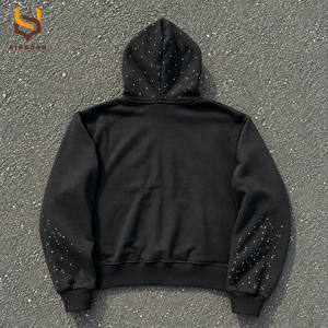 US Free Tax Streetwear Vintage Custom Men Patch Embroidered Cotton Fleece <b>Cropped</b> Acid Wash Rhinestone <b>Zip</b> <b>up</b> <b>Hoodies</b> - Product Image 2