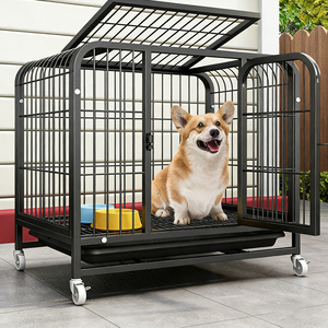 กรงสัตว์เลี้ยงในบ้านแบบกำหนดเอง ประตูคู่แบบกด โครงเหล็กทรงสี่เหลี่ยม กรงสุนัขพร้อมหน้าต่างบน ประตูด้านหน้า มีหลายขนาดให้เลือก - Product Image 5