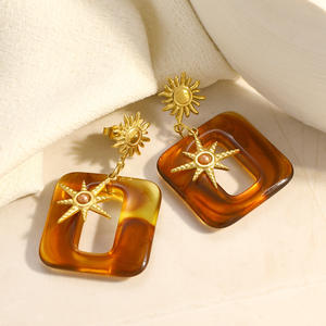 Pendientes Geométricos con Forma de Estrella de Ocho Puntas, Chapados en Oro de 18k, con Pernos de Acero Inoxidable, Origen Yiwu EH12226 - Product Image 3