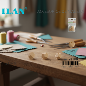Perline Ottagonali in Legno Ilan 25mm per Creazione di Abbigliamento - Product Image 3