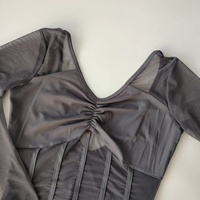 Vente en gros 2026 – Justaucorps de danse et de ballet sexy pour femme, en nylon et élasthanne, à manches longues, en maille noire, haute qualité, prix abordable