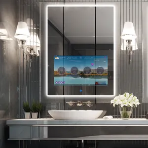 21.5-इंच फुल टचस्क्रीन स्मार्ट एंड्रॉइड 11 एलईडी मिरर टीवी बाथरूम अनुकूलन योग्य आकार 1080p डेफिनिशन 12V पावर यूएसबी होटल