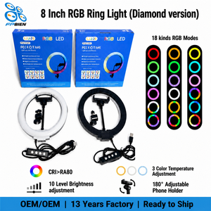 Mini anneau lumineux RGB de 8 pouces, 15 modes de couleur, haute luminosité, intensité réglable, alimentation USB, lumière vidéo <span class=keywords><strong>pour</strong></span> TikTok, selfie, photographie - Product Image 1