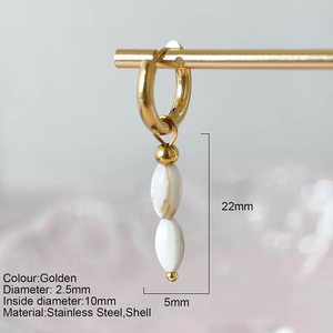 Pendientes Circulares Elegantes y Sencillos para Mujer con Cuentas Ovaladas Azul Pavo Real, Hechos de Acero Inoxidable 304 y Chapados en Oro Real de 14K - Product Image 6