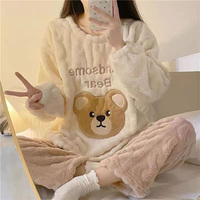 Conjunto de Pijama Personalizable de Invierno Estilo Coreano para Mujer, Ropa de Dormir de Forro Polar y Franela con Dibujos Animados, Set de 2 Piezas