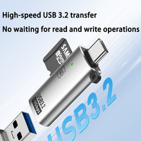 Kartu Memori TF 2 in 1 Kapasitas 2TB, Pembaca Kartu USB3.2 Tipe C Male ke USB A Female, Adaptor Transfer 10Gbps untuk Ponsel, Tablet, Laptop dengan Lubang Kunci