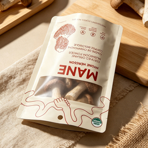 Custom Logo Food Grade Aluminum Foil Moisture Proof Stand Up Zipper Mushroom Powder Packaging Bag With Hang Hole and <b>Window</b> - Product Image 5
