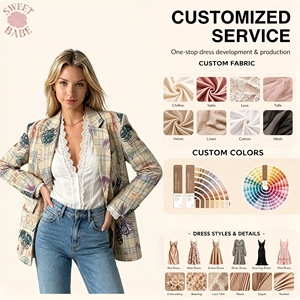 Chaqueta Blazer para Mujer, Estilo Urbano, Manga Larga, Corte Holgado, con Solapa a Cuadros y Graffiti Único, Servicio Personalizado, Gran Venta - Product Image 1