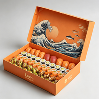 Boîte à sushi en papier biodégradable et robuste, personnalisée, avec insert pour coupelle à sauce, pour la restauration, les traiteurs et les emballages à emporter