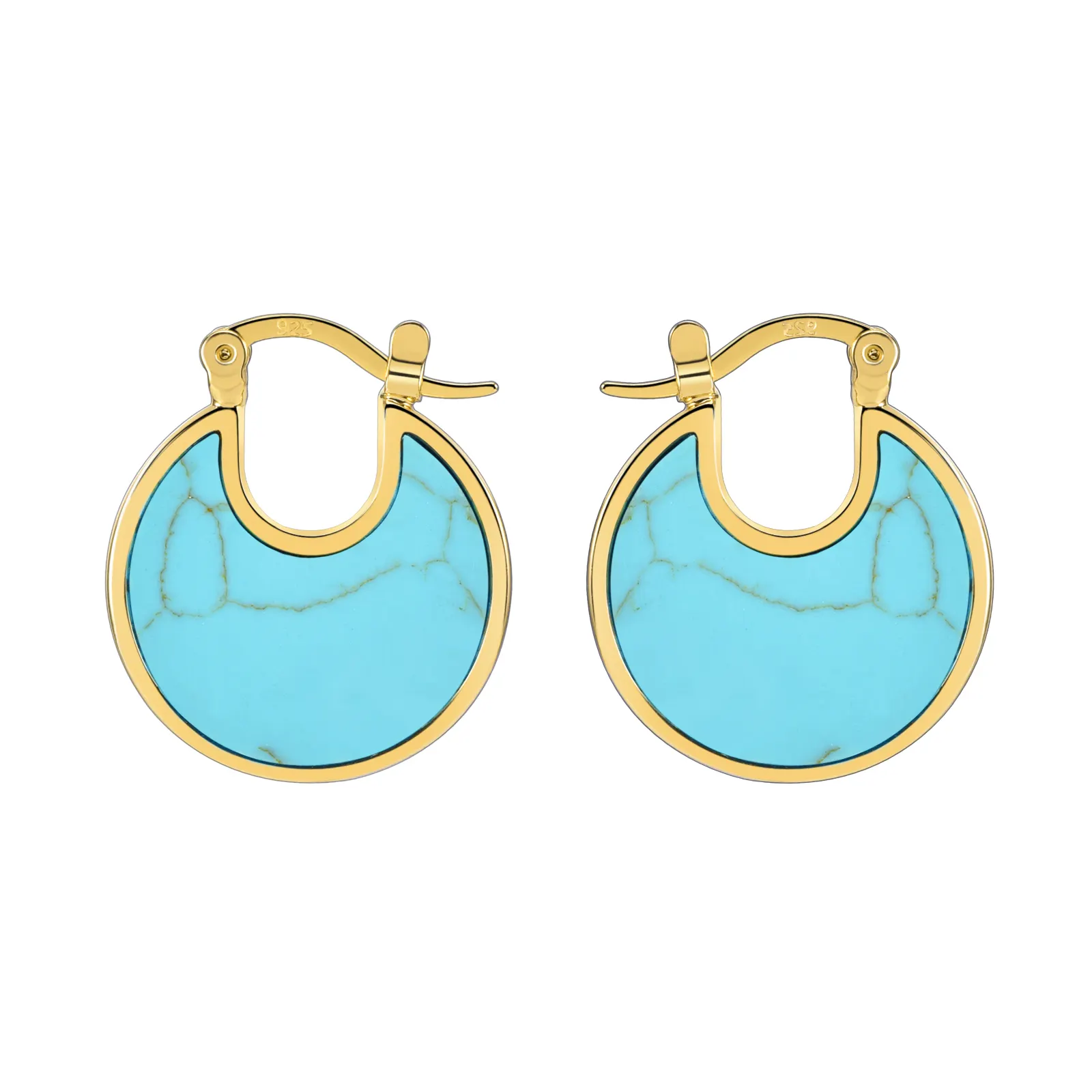 Fashion Creative Minimalist 18K Gold Plated Hoop Earrings Green Turquoise Gemstone Earrings For Women