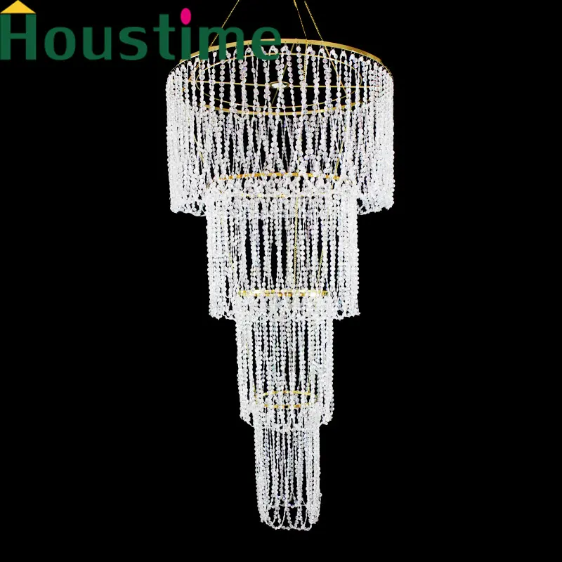 Houstime Custom 4 Tier Beaded Crystal Lights Modern Hotel Chandeliers Ceiling Luxury Chandeliers